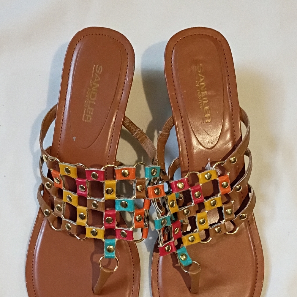 Sandler Multicolor Studded Woven Leather Thong Sandals - Brown Footbed - Picture 2 of 8